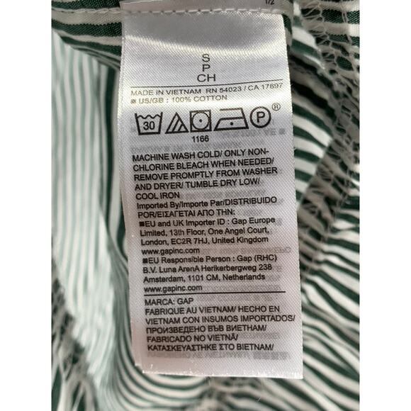 GAP Women's Green-White Striped Ruffle Hem Button-Up Long Sleeve Top SZ S - Picture 10 of 10